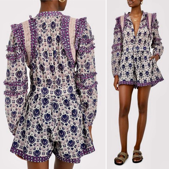 Sea New York Brigitte Border Ruffle Romper in Violet Purple Cotton 4 Small - Picture 13 of 15